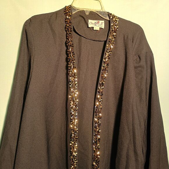 Caron II Black Evening Jacket – Sequin Trim Open Front cardigan Size:20 - Picture 3 of 5